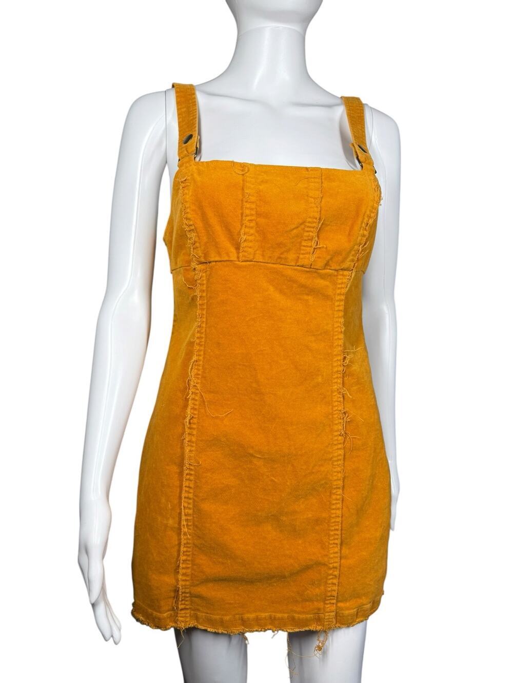 Urban Outfitters Mustard Yellow Orange Corduroy Raw Hem Jumper Dress Medium